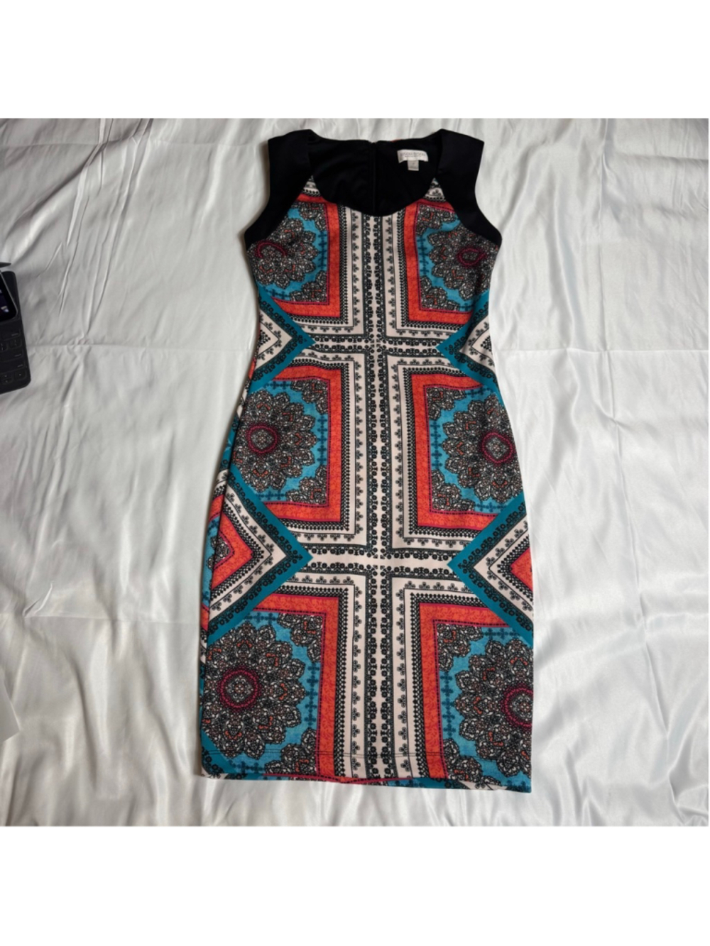 Women's Bisou Bisou Dress Size 2 Blue Orange Geometric Print